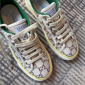 Gucci Beige and Yellow Canvas Sneakers